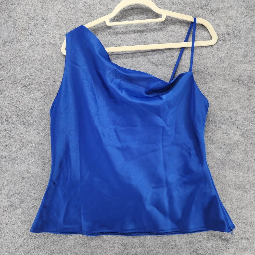 Nasty Gal Top Womens 14 Blue Satin Asymmetrical Cowl Neck Cami